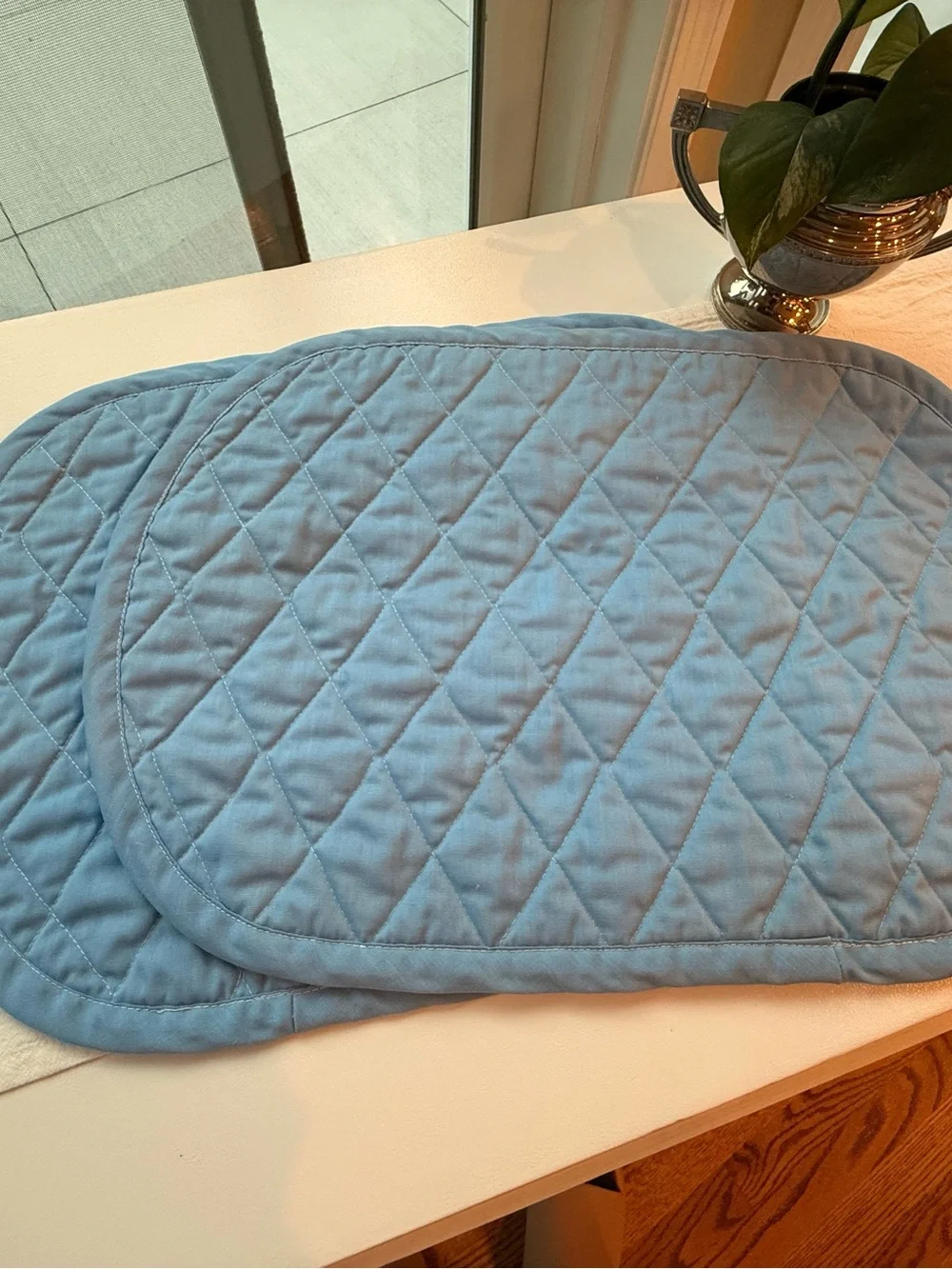 Quilted Placemats in Country Blue-Set of 2